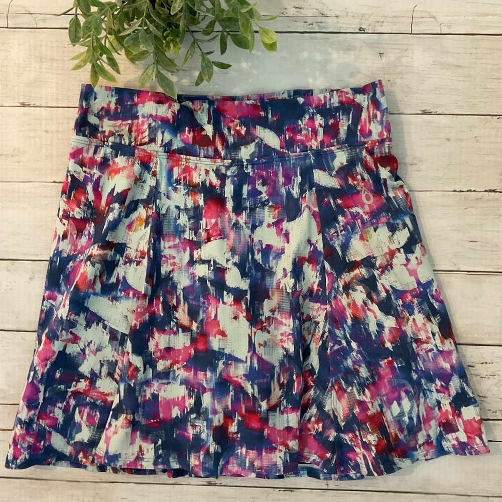 Vibrant Abstract A-Line Skirt Dona Jo Brand, longer length, shorts under pockets